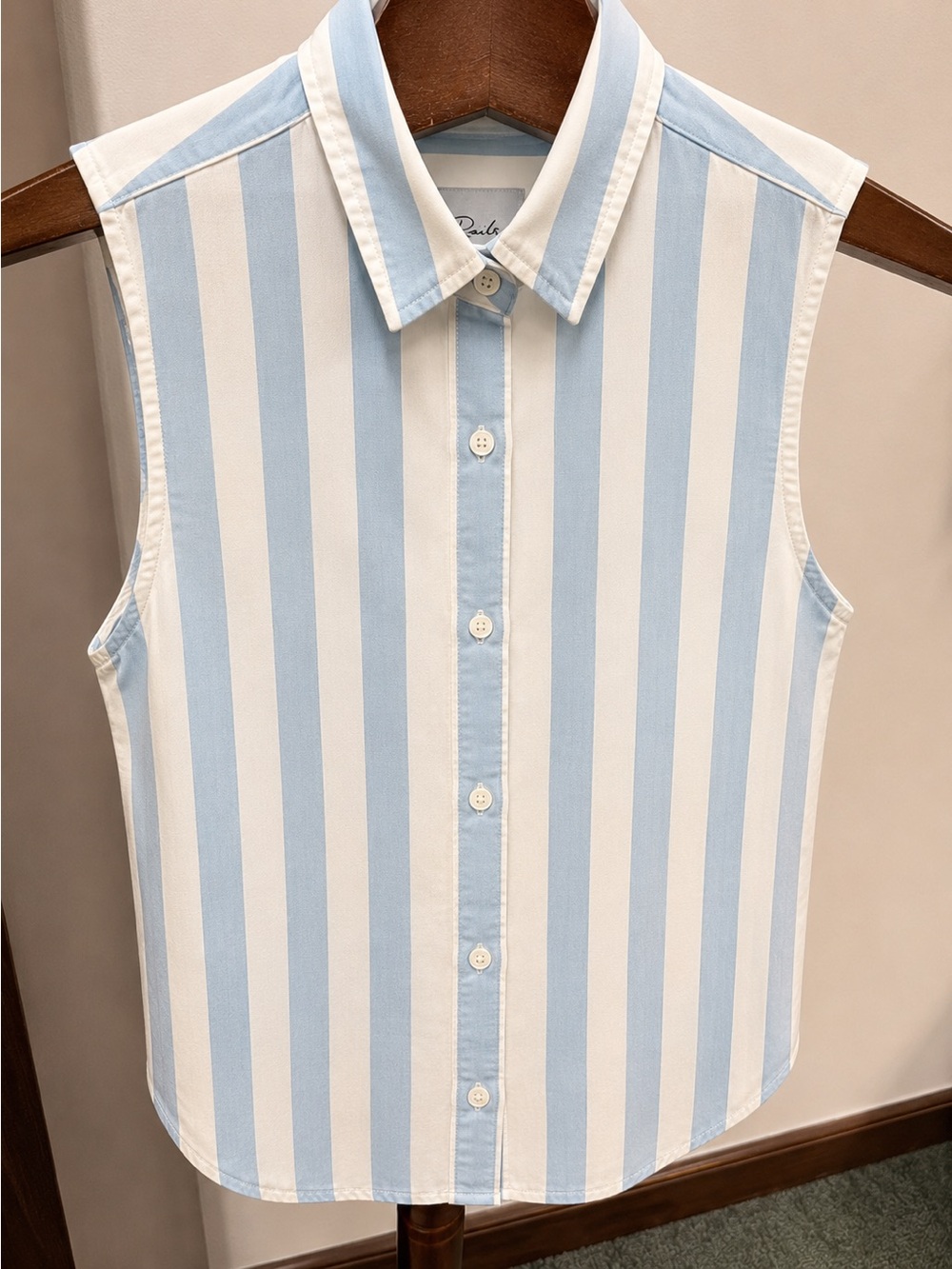 Rails Sleeveless Button Front Blouse XS Blue White Stripe Lyocell Tencel Top
